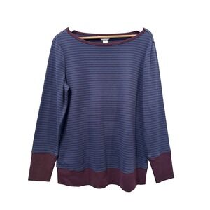 Christopher & Banks Womens Medium Blue Maroon Striped Long Sleeve Thermal Top